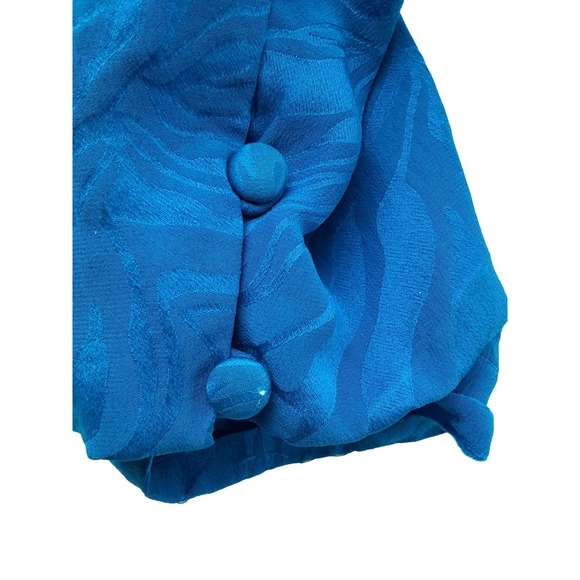 Vintage Adrianna Papell Blue Silk Cropped 3/4 Puff Sleeve Blazer Jacket 4 - Picture 10 of 14